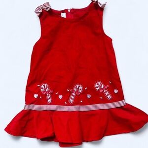 Bonnie Baby Red holiday Christmas candy cane Dress with Striped Accents 24 month